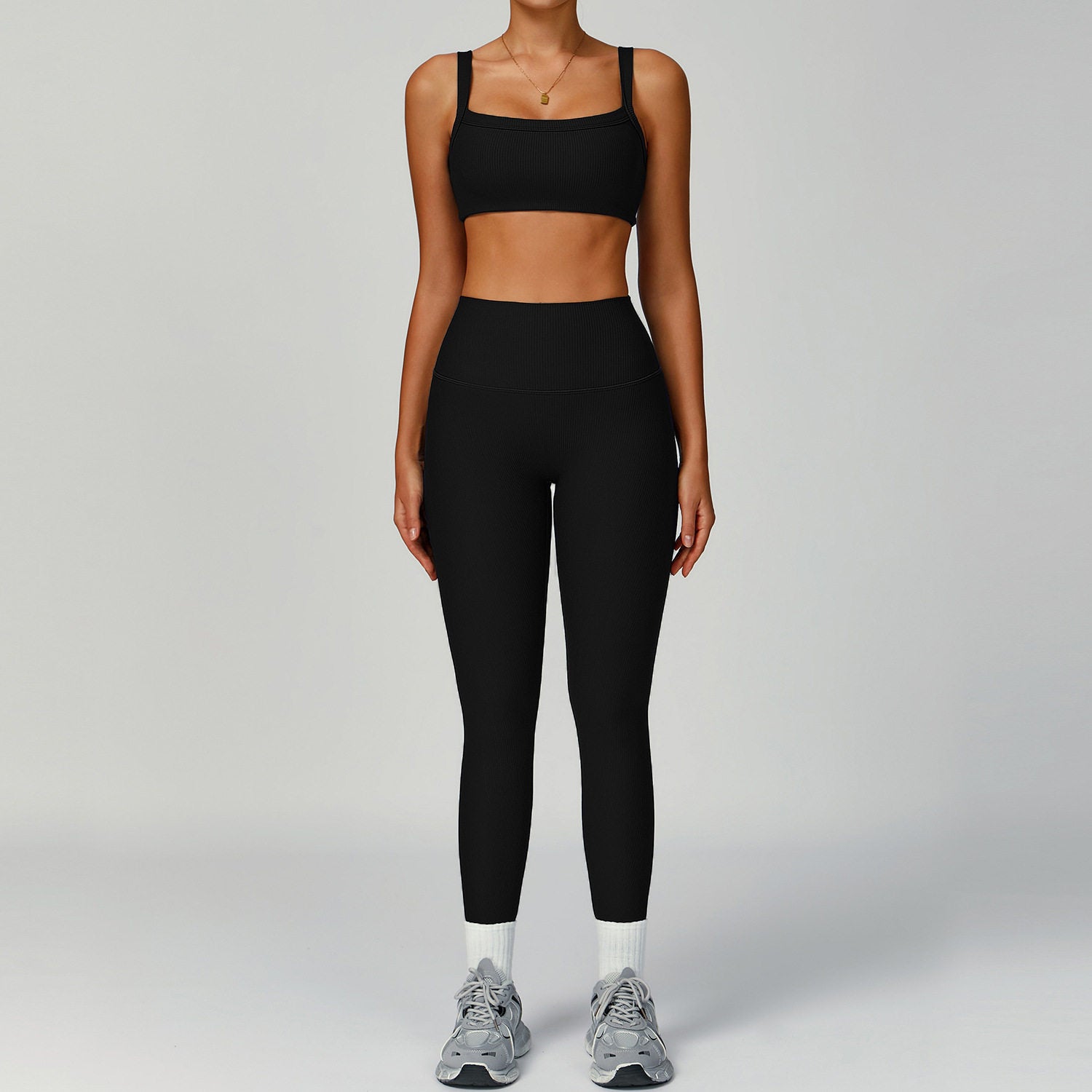 Energy Ribbed Yoga Outfit Set High-Waisted Quick-Dry