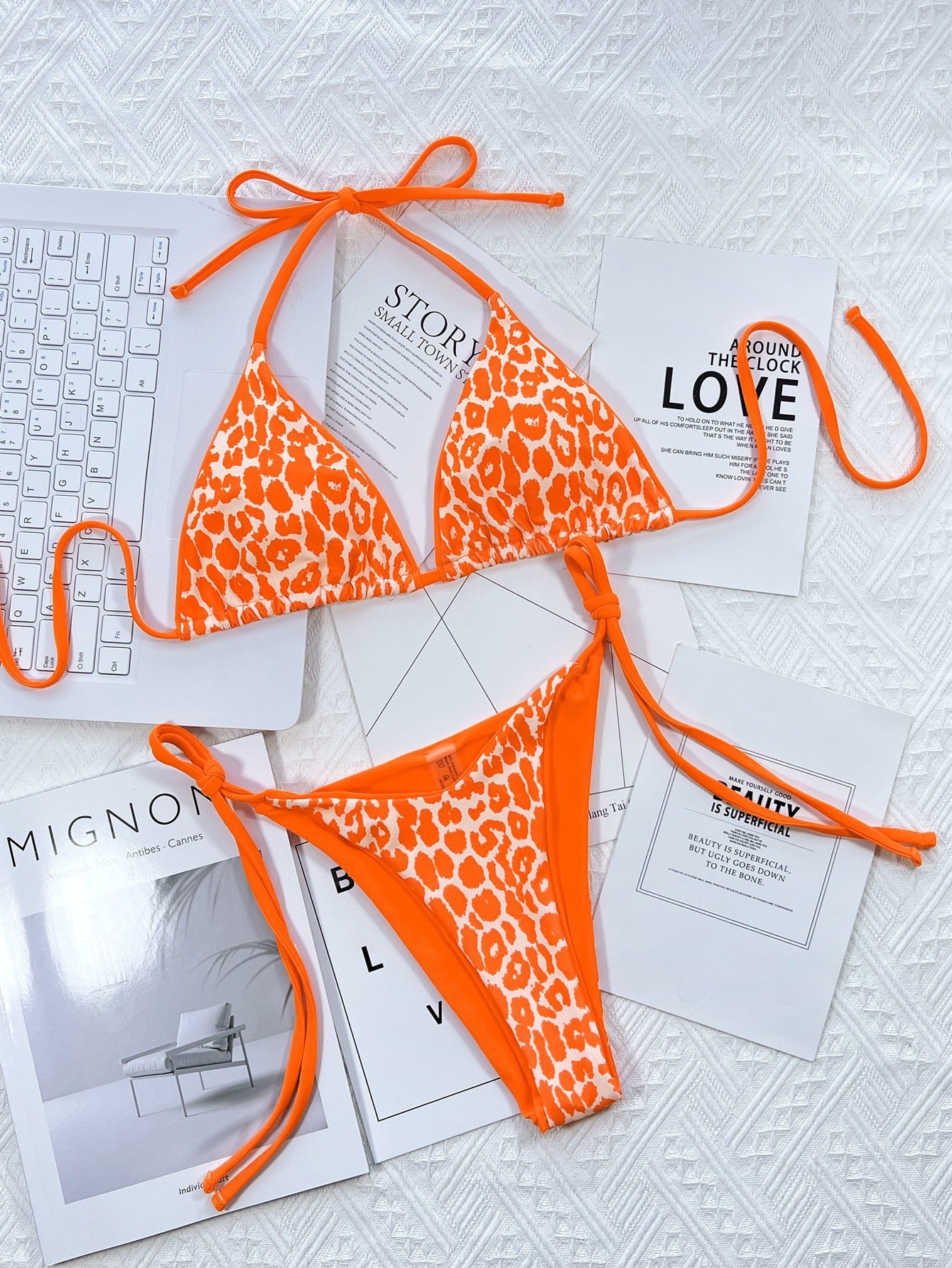 Leopard Print Tie Bikini Swimsuit