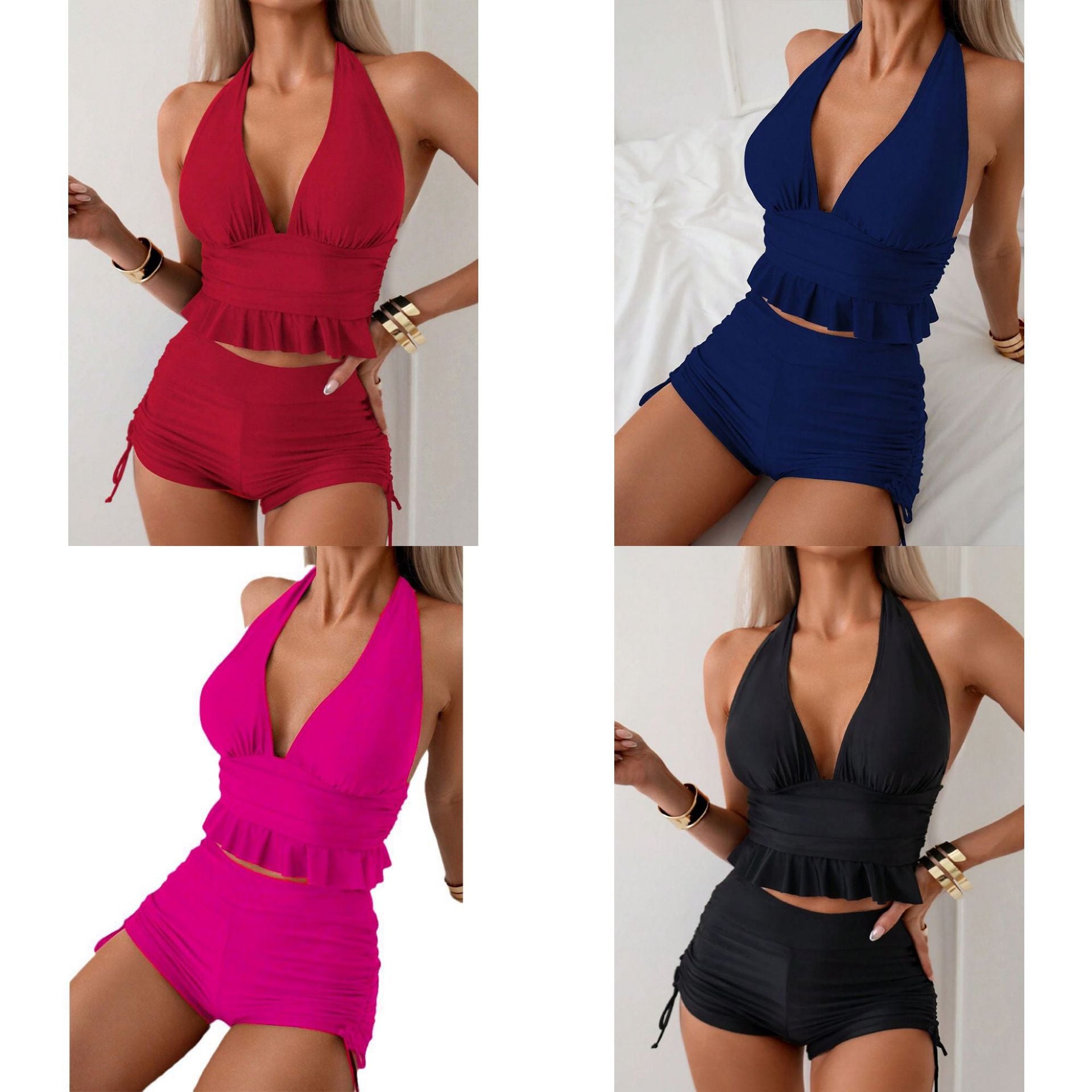 Ruffled Lace-Up Bikini Two-Piece Swimsuit