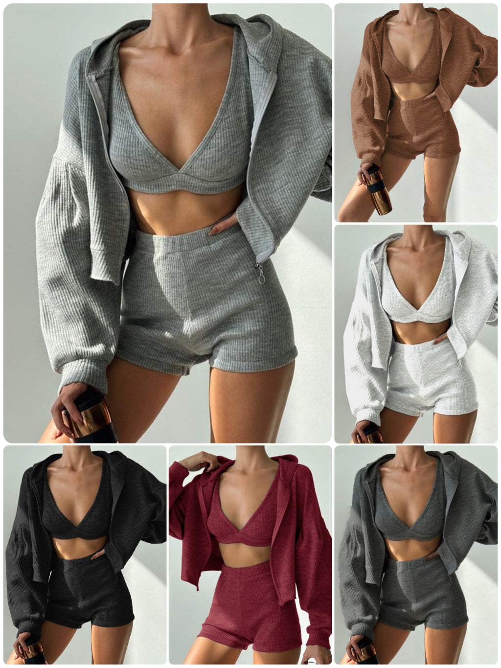 Women's Zipper Hooded Tracksuit Set