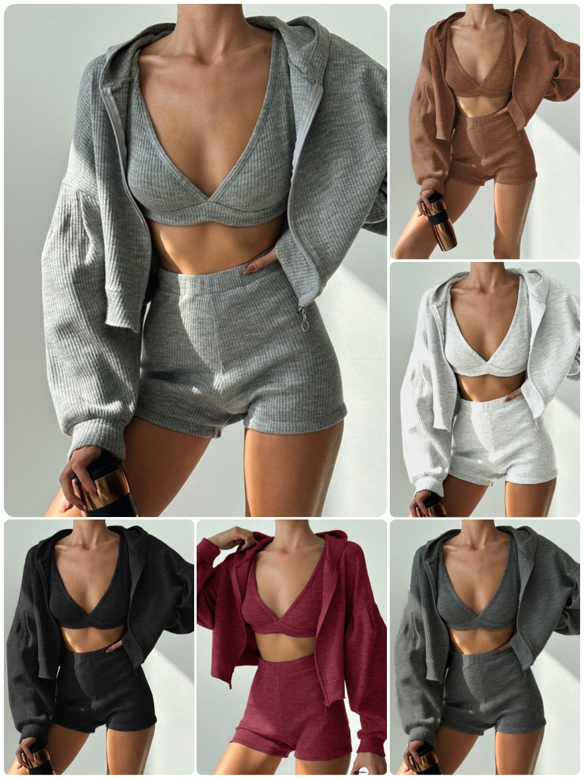 Women's Zipper Hooded Tracksuit Set